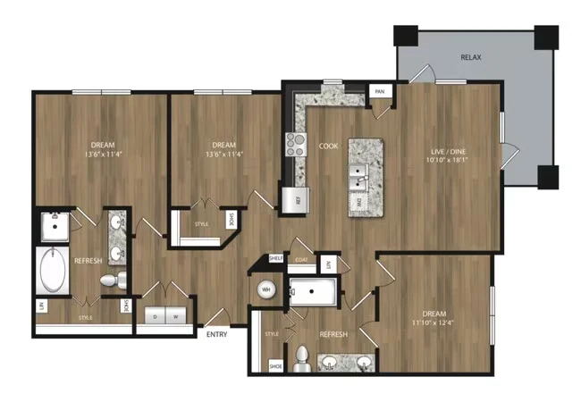 3x2 1330 sq ft 5307 floor plan